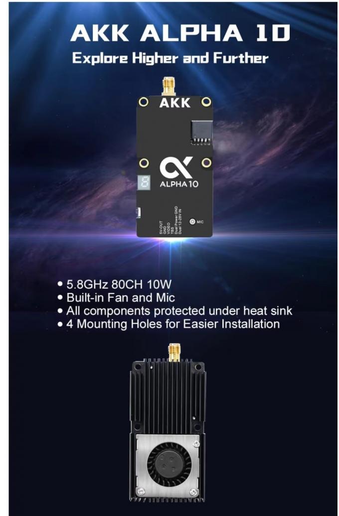 4.9G 5.8GHz FPV VTX 10W AKK Alpha 10 80CH 10 Watt Drone Video Transmitter TBS 0