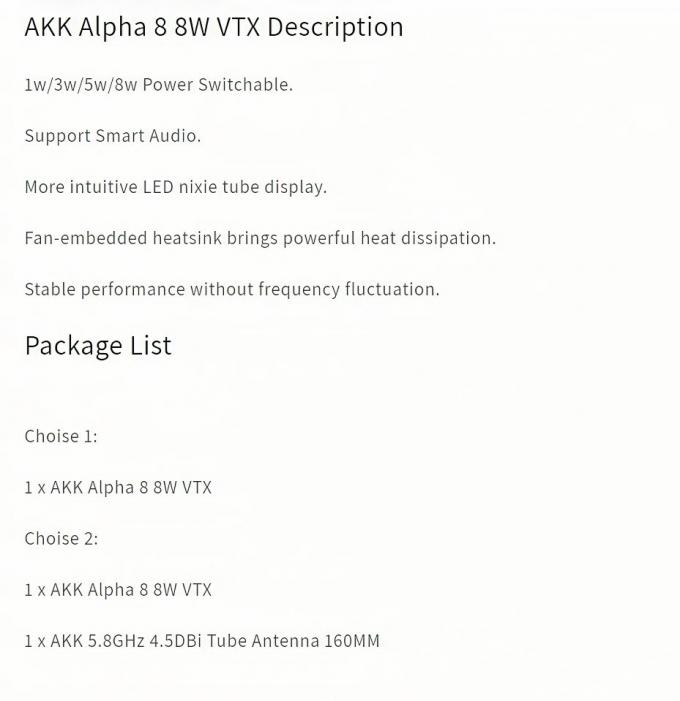 AKK Alpha 8 8W Дрон VTX 5.8G 8W 5W 3W 1W 80CH Потужність перемикається FPV відеопередавач передача зображень 0